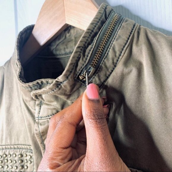 ZARA green fitted utility jacket spring khaki jacket women size  medium - Picture 13 of 16